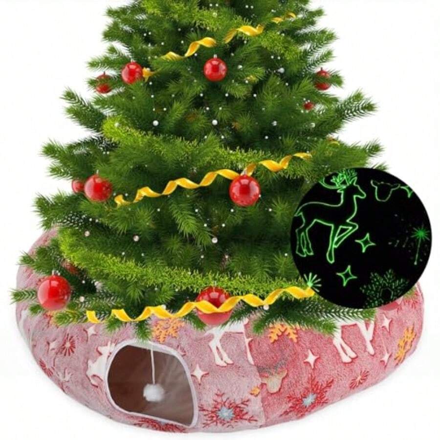 Túnel para Gatos Debajo del Árbol de Navidad de 3 Pies Circular y de Dona para Interior Juegos Festivos - como en la foto - Ver 1