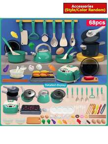 Toddler Small-Size Kitchen Toy Set, Girls Pretend Play Cooking Pots Pans Utensils, Babies Imitate Cutting Fruits Cookware - Green - View 17
