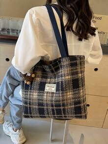 1个大容量格子单肩包 - 单肩带设计，羊毛面料，四季皆宜，可机洗，适合工作和日常使用 - 红黑双色和优雅蓝色，大容量通勤格子包，秋冬羊毛格子单肩包，高端百搭手提包，大容量通勤格子包，复古百搭羊毛网红单肩手提包 - 彩色 - 查看 10