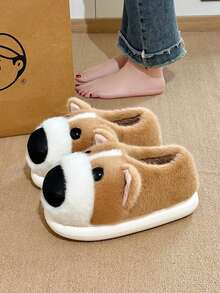 Pantoufles en peluche d'animal Corgi, confortables, chaudes, en fausse fourrure épaisse, bottes de neige d'hiver minimalistes et mignonnes pour femmes, pantoufles d'intérieur pour hommes, unisexes pour couples, pantoufles amusantes, cadeau du Nouvel An - Kaki - Voir 9