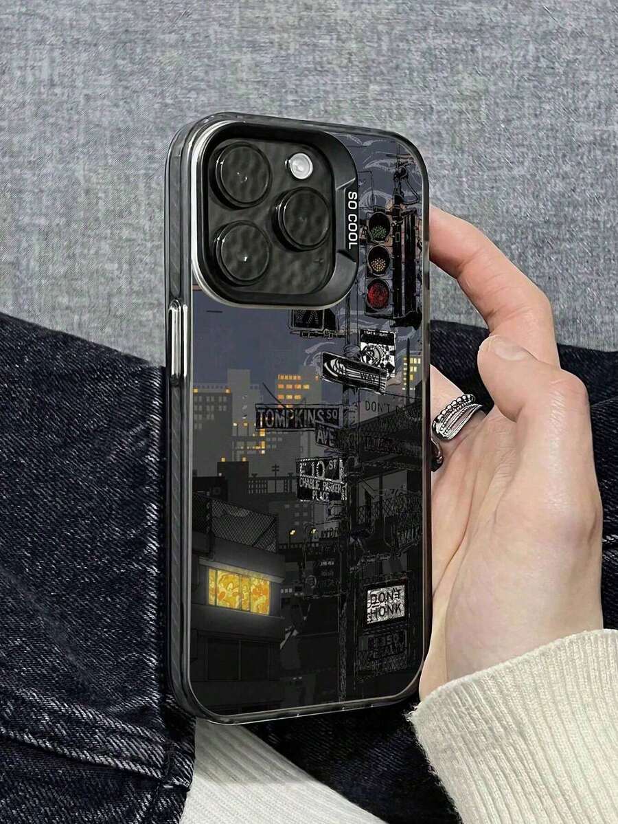 1个时尚城市夜景印花防震手机保护壳，兼容 11/12/13/14/15/16/16 Pro/16 Pro Max，Galaxy A05/A15/A25/A35/A53/A54/A55/S23/S24 Ultra - 彩色 - 查看 1