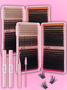 680PCS/1360PCS Spiked Faux Mink Individual Eyelashes, T50+80D+100D+120DD Mixed Styles, D/DD Curl 0.31–0.63inch Mixed Length, 0.07mm Ultra-Thin Dense Voluminous & Wispy Russian Volume Lashes, Natural Soft Reusable DIY Eyelash Extensions, With Lash Glue, Tweezers & Brush, Lash Clusters, Eyelash Clusters, Individual Eyelashes, Lashes, Fake Lashes, Suitable For Daily Makeup, Party, Cosplay, Stage, Wedding, Christmas, Halloween, New Year's, Valentine's Day, Beauty & Health, Festive Glam Beauty, Makeup Essentials - 黑色 - 查看 12
