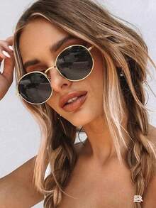 1pc Never Outdated Classy Aesthetic 1pc Metal Round Full Frame Fashion Glasses,For Women-Tropical Beach Vacay,Outdoor Casual Activities,Driving,Banquet Fashion Accessories - Xám - Xem 9