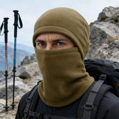 1pc Solid Color/Camouflage Pattern Polyester Soft Warm Hat, Skin-Friendly Adjustable Windproof Face Mask Cap, Thick Warm Beanie For Outdoor Sports In Autumn/Winter, For Men