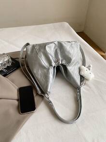 Mochila de gran capacidad para mujer, nuevo diseño, nicho, para ir al trabajo, bolso de hombro, bolso cruzado - Plateado - Ver 3