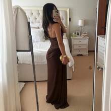 Spring Summer Women's New Dress Solid Color Strap Lace Patchwork Slim Dress - màu nâu - Xem 5