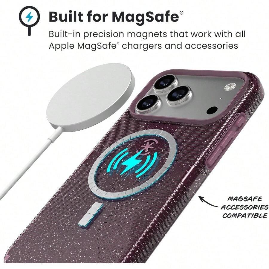 XISH Speck CANDYSHELL Grip +MS Funda para iPhone 17 Pro MAX Color Azul Misterioso Tela Vaquera descolorada Agarre Protector Delgado protección contra caídas Compatible con MagSafe - iPhone 17 Pro Max+Púrpura - Ver 1
