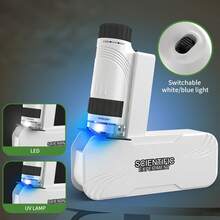 手持便携式玩具显微镜，带LED照明和支架，60倍至120倍放大倍率，非常适合家庭探索、亲子互动，是节日、生日、圣诞节和教育用途的理想礼物。 - 彩色 - 查看 10