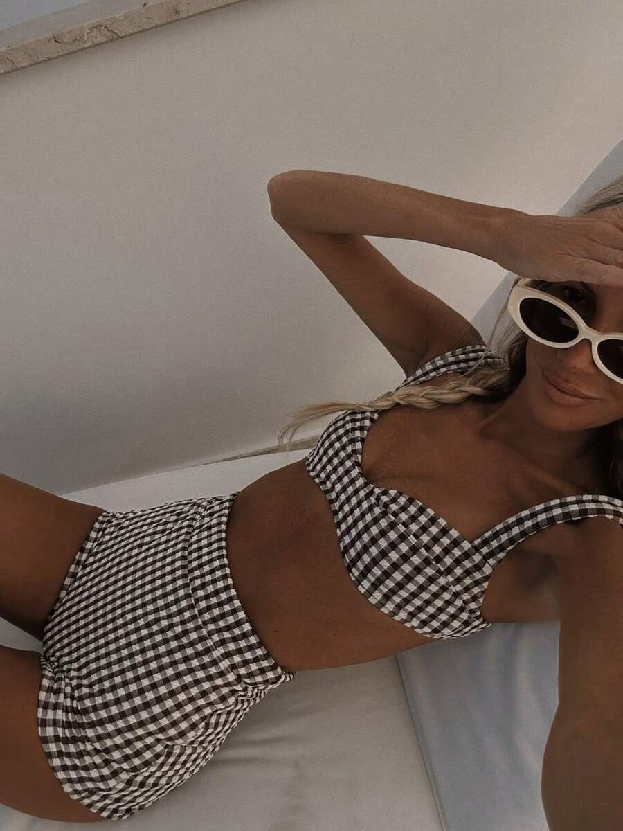 Women's Summer Beach Plaid Casual Fashion Bikini Swimsuit Set - Multicolor - View 1