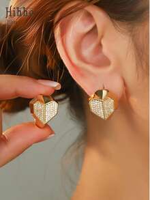 Hihho 2只装立方氧化锆心形耳环，金属质感，甜美又酷炫的珠宝耳环，送给朋友的独特礼物 - 愛心耳環 - 查看 4