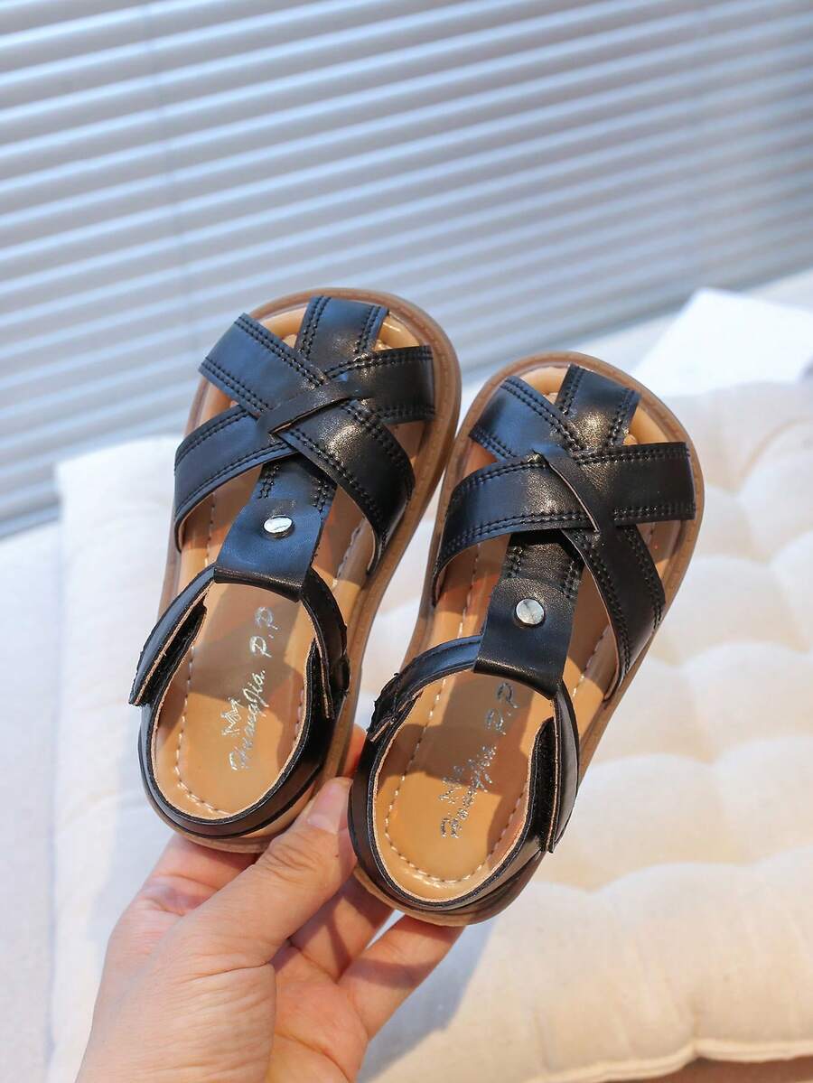 1 Pair Soft Fabric Anti-Slip Criss-Cross Thick Sole Fashion Sandals, Suitable For Community Outings During National Day - Black - View 1