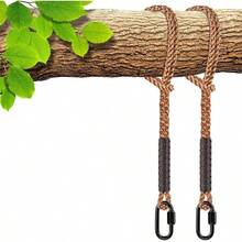 SELEWARE - Juego de Correas para Hamaca con mosquetón de Acero Inoxidable Que soporta hasta 454kg para Juegos al Aire última intervensión Columpios Hamaca Yoga Boxeo 1200m 2 Unidades - Marrn - Ver 1