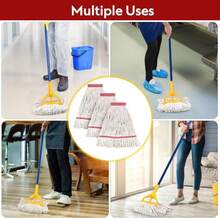 Matthew Cleaning Heavy Duty Mop Head Commercial Replacement For General And Floor Cleaning , Wet Industrial Blue Cotton Looped End String Head Refill (Pack Of 3) Green - ColorA - 查看 5