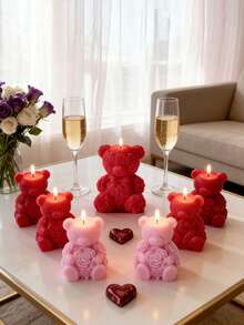 Molde de silicona de oso rosa 3D, regalo hecho a mano para el Día de San Valentín, apto para velas, resina, yeso DIY - Blanco - Ver 3