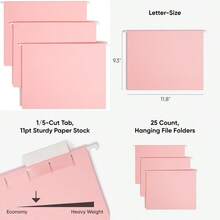 SUIOO Smead Carpetas colgantes estándar 25 unidades color rosa pestañas ajustables de corte 1/5 tamaño carta 64066 - Granate - Ver 6