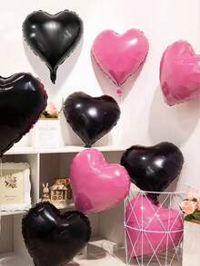 12pcs Heart-Shaped Foil Balloons, Black And Pink, 18 Inch Polyester Film Helium Balloons, Suitable For Party, Birthday, Anniversary, Wedding Decoration - Universal Metallic Balloons, No Power Required - Multicolor - View 5