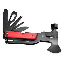 Multi Purpose Tool Axe Stainless Steel Portable Outdoor Camping Safety Hammer Anodized Aluminum Handle - Negro - Ver 9
