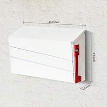White Wall-Mount Mailbox Modern Large Capacity Drop Mailboxes For Outside Rust-Proof Gaanized Steel Post Box With Flag No Keys Locking Santa Hat Not Included - White - View 4