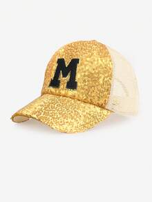 1pc Adult Gold Faux Crystal Rhinestone Letter Decor Trucker Hat, 26 Letters Available, Fashionable Breathable Lightweight Sun Visor Mesh Cap, Suitable For Men & Women, Spring/Summer Daily Commute, Outdoor Hiking, Camping, Gift - Gold - View 8