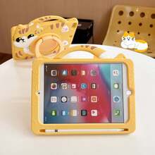 360° Rotating Holder Protective Case With Pencil Slot Compatible With IPad 10th/11th A16/56789th/Mini/Air/Pro, Cute Cat Silicone Shockproof Durable Suitable For 7.9" 8.3" 9.7" 10.2" 10.5" 10.9" Apple Tablets - Yellow - View 3