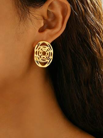 1 par de pendientes colgantes con flor de bobina de onda hueca ovalada de moda, pendientes de círculo de aleación, adecuados para uso diario, fiesta, vacaciones, citas de mujeres, accesorio a juego de pareja