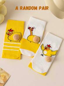 1 Pair Women's Funny Socks With Egg & Chicken Cartoon Animal Pattern, Novelty 3D Quirky Socks, Unisex, Great Gift For Holidays And Daily Wear - Multicolor - View 13