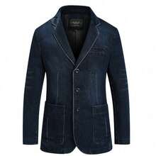 Navidad Hombres Blazers Primavera Nueva llegada Traje de denim Chaqueta Casual Loose Fit Large Size Juventud Moda Hombres Ropa - Azul Marino - Ver 1