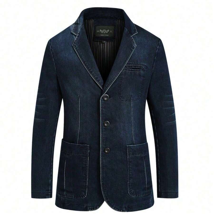 Navidad Hombres Blazers Primavera Nueva llegada Traje de denim Chaqueta Casual Loose Fit Large Size Juventud Moda Hombres Ropa - Azul Marino - Ver 1