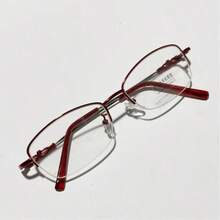 金属记忆钛合金镜框透明镜片眼镜，红色半框女款 - 玫瑰紅 - 查看 2