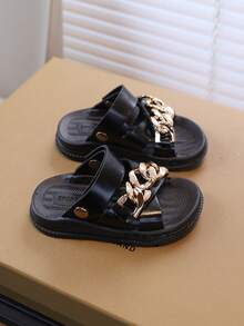 1 Pair Girls' Soft Sole Fashion Versatile Outdoor Non-Slip Casual Beach Sandals, Autumn - Black - View 5