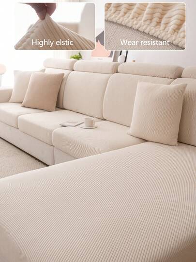 1pc Stretch Sofa Cover, Non-Slip Full Coverage Sofa Seat Cover, Suitable For All Seasons, Fabric Thickened Sofa Slipcover, Machine Washable, Dust-Proof, Pet-Friendly, Protector For Bedroom, Office, Living Room, L-Shaped Sofa, 1/2/3/4 Seater