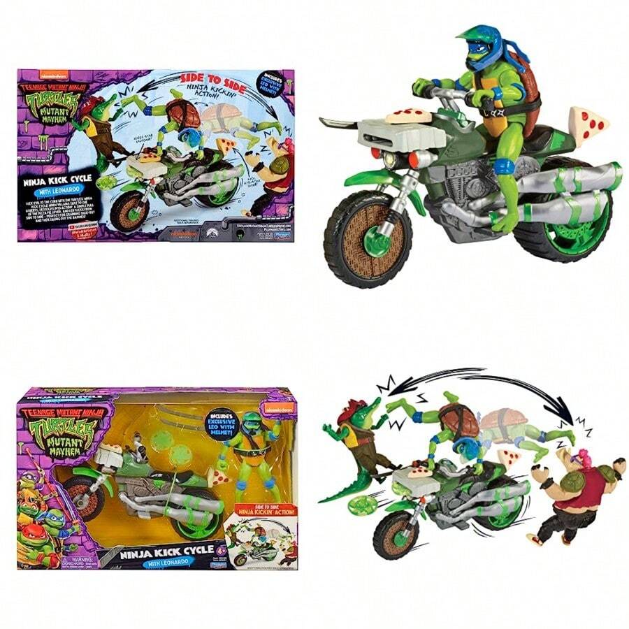 TMNT Movie Leonardo Moto  Vehiculo con Figura de Accion  Pelicula Caos Mutante Juguete Original de BandaiDiversión infantil, imprescindible para regalar a los niños - como en la foto - Ver 1