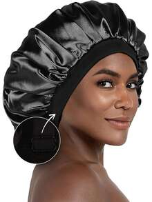 Nunify Seide Satin Haube zum Schlafen, Doppelschicht Satin Haube, verstellbare Hauben für Frauen, Schlafmütze, umkehrbarer Haarbedeckung für lockiges Haar, Haarpflege Kappe, Nachtkappe