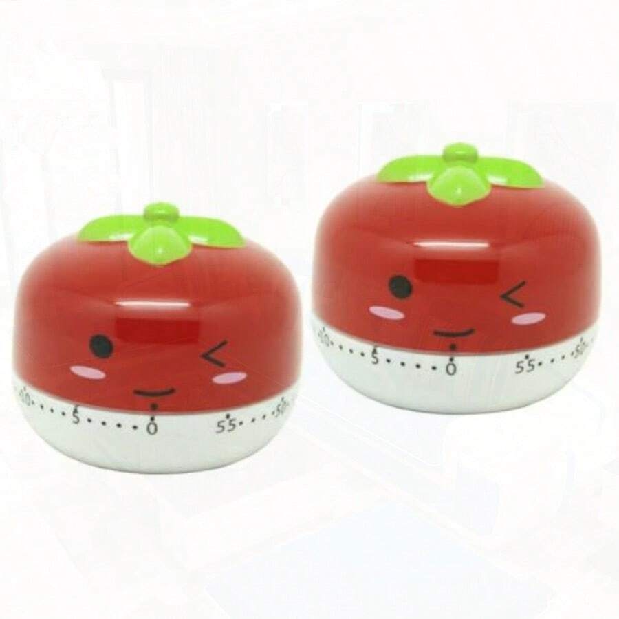 2 Piezas Temporizador de Cuenta Regresiva para el hogar Temporizador de Tomate de Cocina Novedad Egg Timer de panqueques recordatorio de Cocina Rojo - Rojo - Ver 1