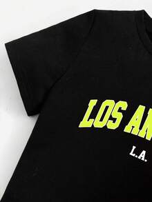 Bộ áo thun ngắn tay và quần short in chữ cho bé trai tuổi teen - màu đen - Xem 3