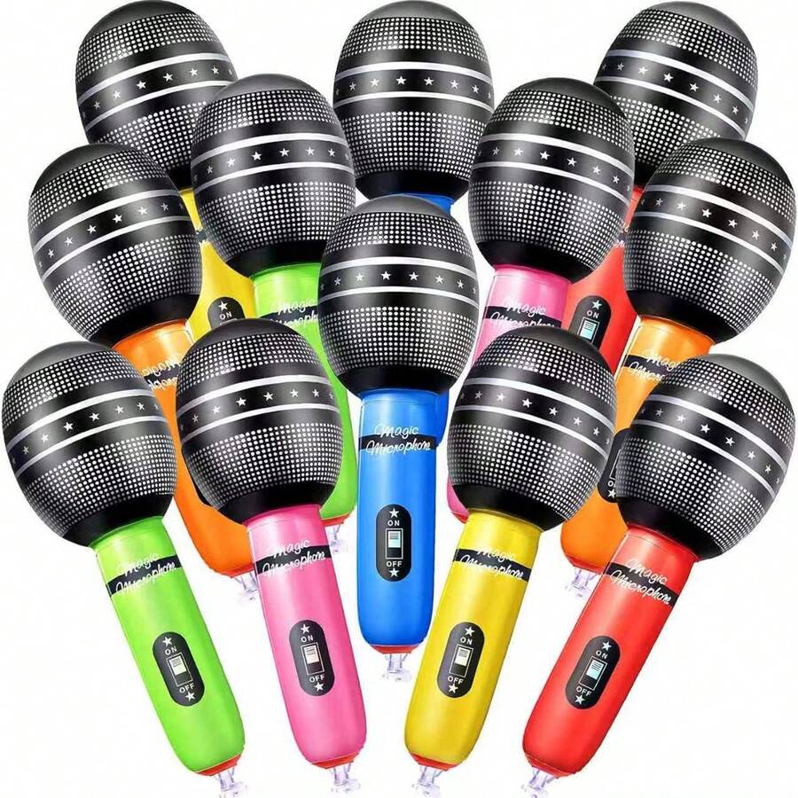 10pcs Colorful Inflatable Microphone - Vibrant Party Favors And Rock Star Theme Decorations - Random Colors - Vibrant Party Favors & Rock Star Theme Decorations - Multicolor - View 1