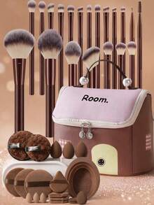40/19/1pc Combination Set Of Makeup Brushes And Makeup Bag Makeup Sponges,Makeup Remover Puff & Eyeshadow Brush & Eyebrow Brush & Foundation Brush & Powder Makeup Brush & Blush Brush & Concealer Brush & Highlighter Brush Ultra-Soft Premium Synthetic Hair For Daily Makeup On Face - Multicolor - View 1