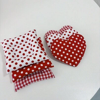 1pc Black & White Polka Dot + Red Heart Shaped Coasters, Cotton Padded, Multi-Functional, Heat Insulation, Photography Decor