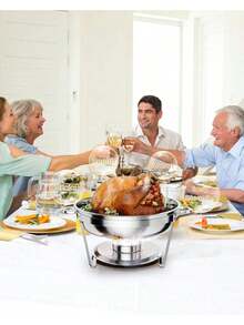Chafing plato para buffet 2/4/6 paquete, 5QT acero inoxidable redondo chafing platos buffet con soporte de tapa, chafers y calentadores de alimentos con cuchara y pinzas para fiestas, bodas, plata - 6 paquetes - Ver 5