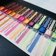 18 Colors Mineral Laser Pearlescent Solid Watercolor Paint Set (2ML Per Grid) Iron Box - Palm-Sized Travel Kit For Chinese Painting, Flower Wrapping, Thangka & Greeting Card Making - Multicolor - View 5