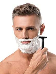 5支装黑色一次性单刃剃须刀，带透明安全盖，男女通用，不锈钢刀片，多功能便携式剃须刀，适合沐浴、旅行和酒店使用。 - 安全刮鬍刀 + 刀片 - 查看 6