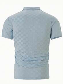 GOLDREDY Men's Vintage Plaid Pattern Soft Breathable Fabric Comfortable Elegant Fashion Golf Polo Shirt, Short Sleeve For Summer - Dusty Blue - View 5