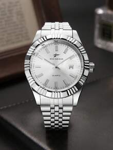 Reloj de cuarzo para hombres RICECGO, correa de acero inoxidable, estilo clásico de negocios con función de calendario, adecuado para uso diario, regalo ideal para cumpleaños y vuelta al colegio - Plateado - Ver 12