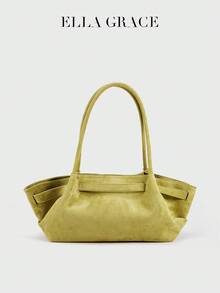 ELLA GRACE - Faux Suede Shoulder Bag, Vintage Boat-Shaped Design, Y2K Minimalist Handbag, Elegant And Distinctive Underarm Wallet - Green - View 6