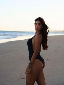 Low-Cut Swimsuit With Removable Padding And Adjustable Straps. - Black - View 5
