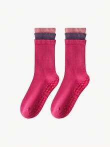 1 paire de chaussettes de yoga blocs de couleurs pour femmes, chaussettes mi-mollet antidérapantes professionnelles pour le pilates, convenant pour le port au sol lors de sports de printemps/été - Multicolore - Voir 10