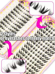252pcs Large-Capacity Segmented Eyelash Booklet, 2 Eyelash Styles, Suitable For Daily Commutes, Portable, Reusable, Comfortable To Wear, No Irritation To Eyelashes, Angled And Nine-Tailed Rabbit Eyelash Extensions, Comic Book Style False Eyelashes, Naturally Enlarges Eyes, Eyelash Clusters, Segmented False Eyelashes. - màu đen - Xem 3