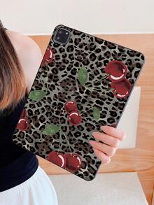 Leopard Print Cherry Pattern Matte IPad Case - Shockproof Protective Cover, Aesthetic Tablet Accessories, Compatible With IPad 11th Generation, IPad Cases, Kindle Cases - Black - View 6