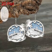 2D flat Boat Seabird Coconut Tree Christmas Happy Pendant Earrings, fashionable jewelry, Party gifts, perfect holiday presents for family and friends - Multicolor - Ver 2