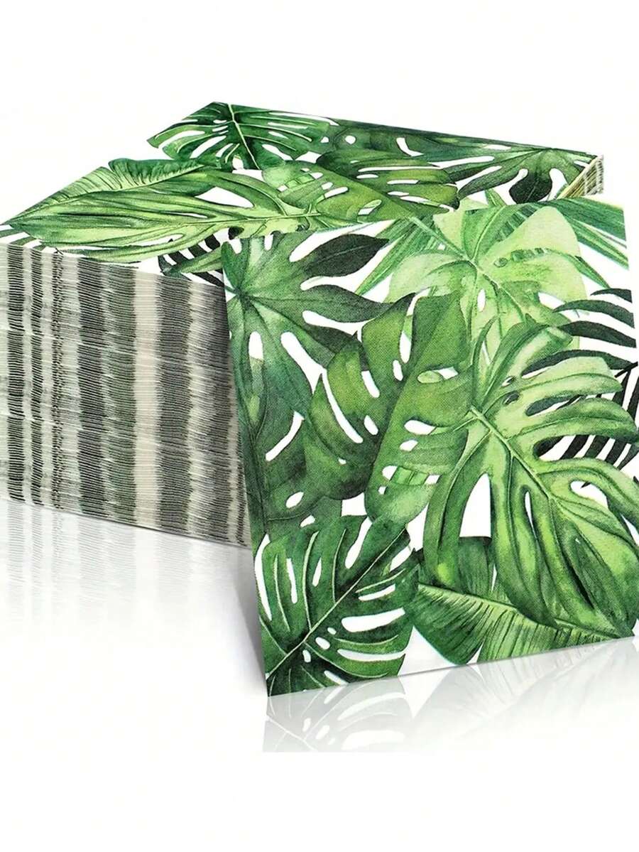 20/100 khăn giấy ăn dùng một lần họa tiết lá cọ nhiệt đới, thích hợp cho phòng tắm, phòng trang điểm, đám cưới, lễ hội, tiệc sinh nhật, tiệc theo chủ đề Hawaii, kích thước: 6,5 inch, trang trí phòng, lễ hội, tiệc tùng. - màu xanh lá - Xem 1